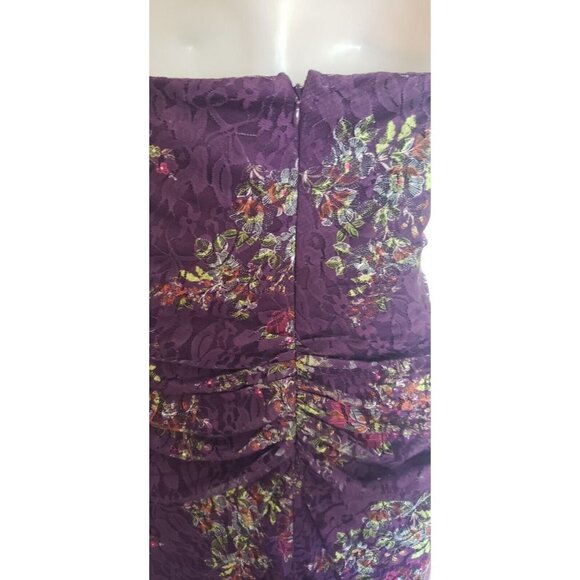 NEW LAUNDRY BY SHELLI SEGAL  PURPLE FLORAL LACE RUCHED DRESS SZ 10 - Picture 6 of 9
